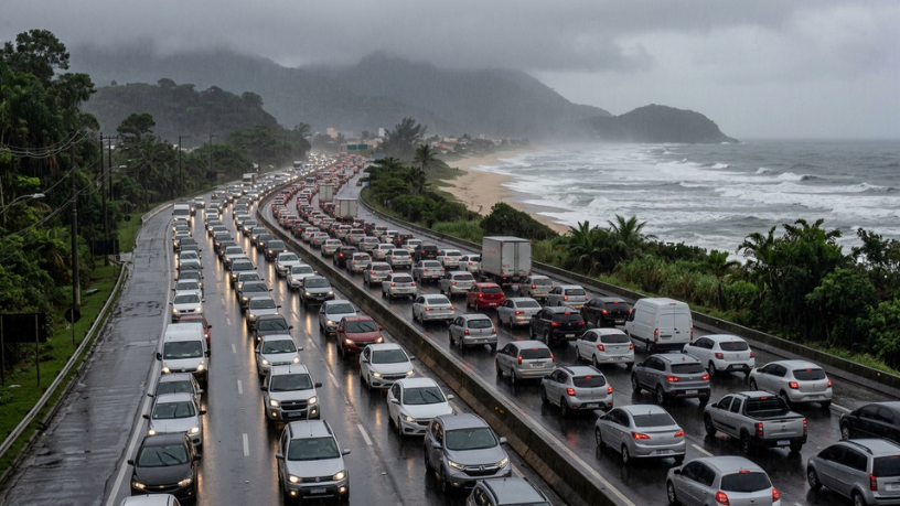 Feriado de 7 de Setembro no litoral de São Paulo terá trânsito intenso, chuva e cuidados extras nas praias